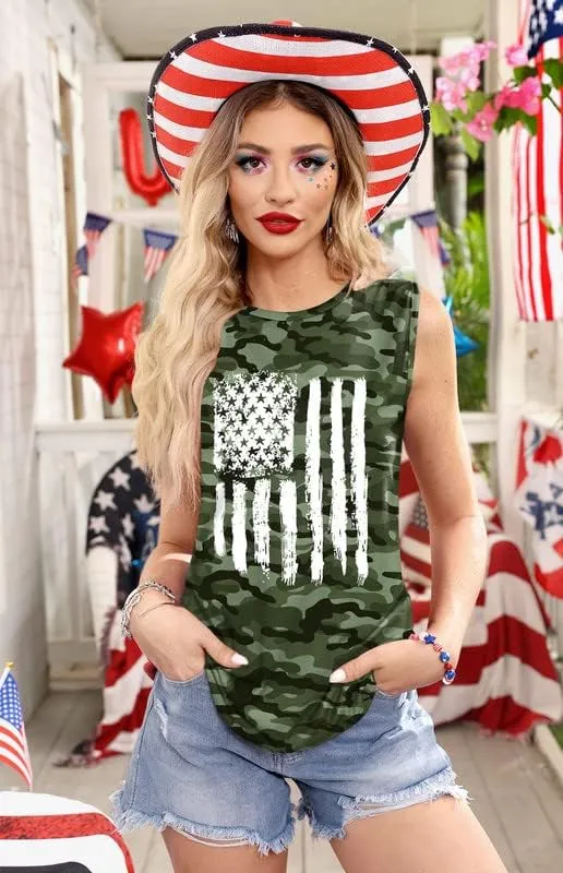 For G and PL 4th of July Women's American Flag Patriotic Summer Tank Top