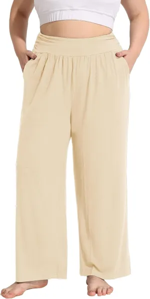 FOREYOND Plus Size Wide Leg Pants for Women Comfy Casual Lounge Yoga Pants High Waist Pajama Pants with Pockets XL-5XL