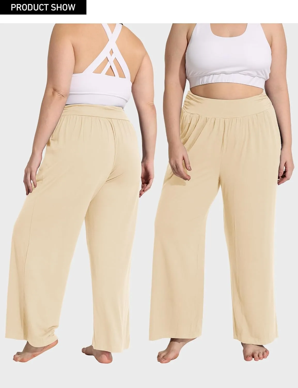 FOREYOND Plus Size Wide Leg Pants for Women Comfy Casual Lounge Yoga Pants High Waist Pajama Pants with Pockets XL-5XL