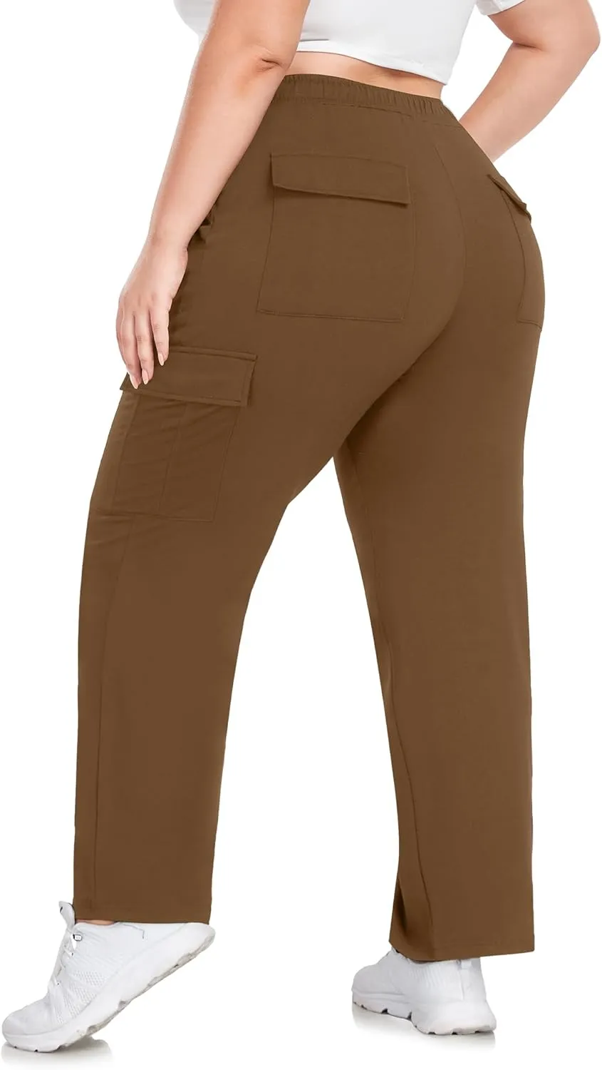 FOREYOND Plus Size Women's Cargo Sweatpants Casual Straight Leg Lounge Pants Drawstring High Waist Joggers with Pockets