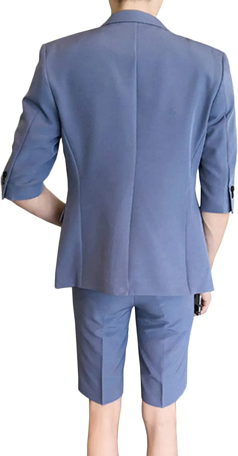 GATMSTZ Men Notch Lapel Summer Suits One Button Half Sleeves Blazer Short Pants