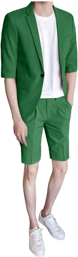 GATMSTZ Men Notch Lapel Summer Suits One Button Half Sleeves Blazer Short Pants