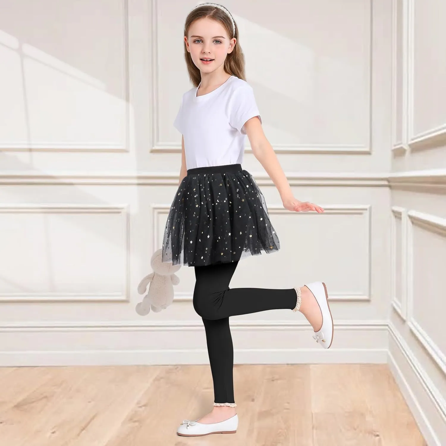 Girls Leggings with Skirt Footless Sparkly Tulle Skirt Pants for Kids Toddler Baby 1-8 Years