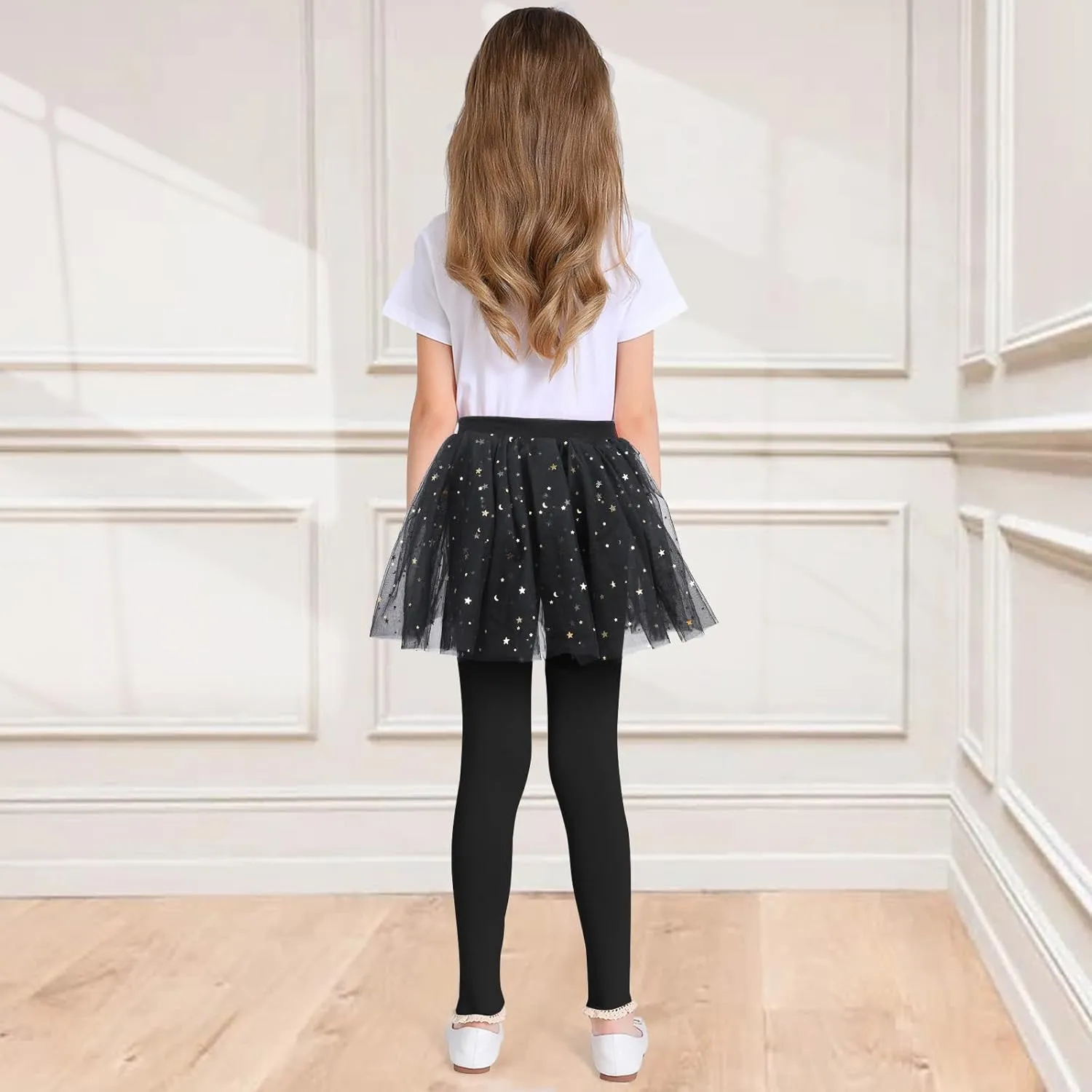 Girls Leggings with Skirt Footless Sparkly Tulle Skirt Pants for Kids Toddler Baby 1-8 Years