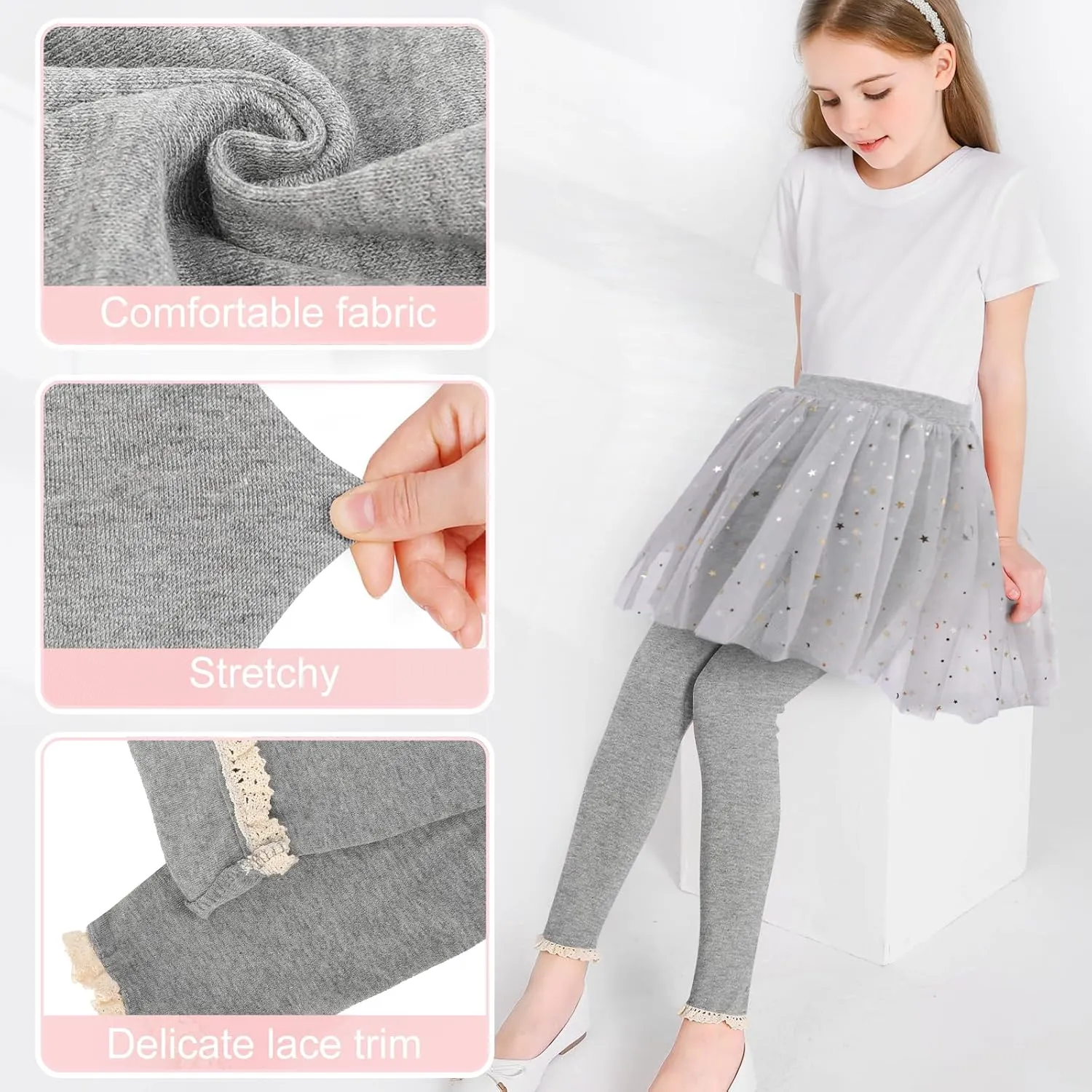 Girls Leggings with Skirt Footless Sparkly Tulle Skirt Pants for Kids Toddler Baby 1-8 Years