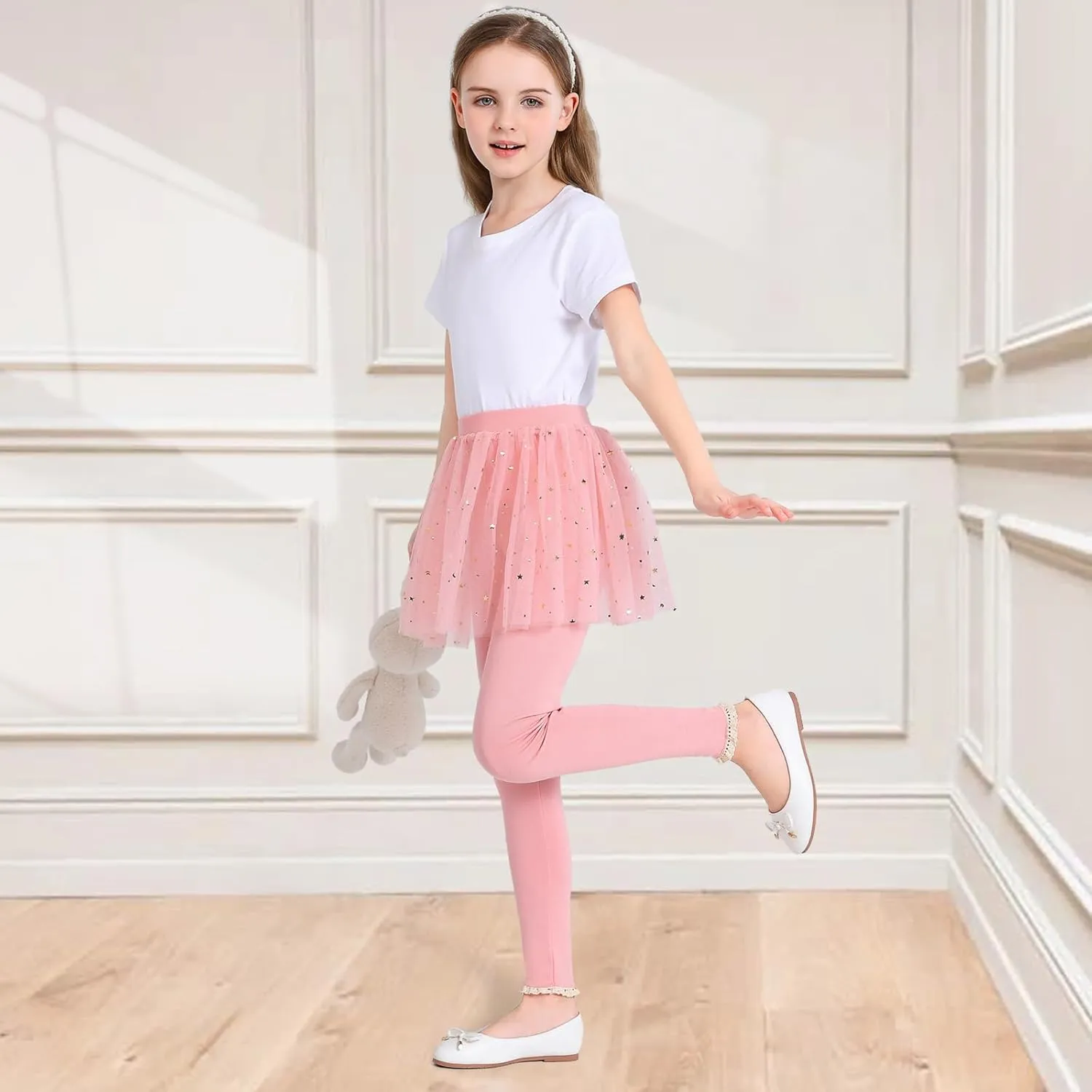 Girls Leggings with Skirt Footless Sparkly Tulle Skirt Pants for Kids Toddler Baby 1-8 Years