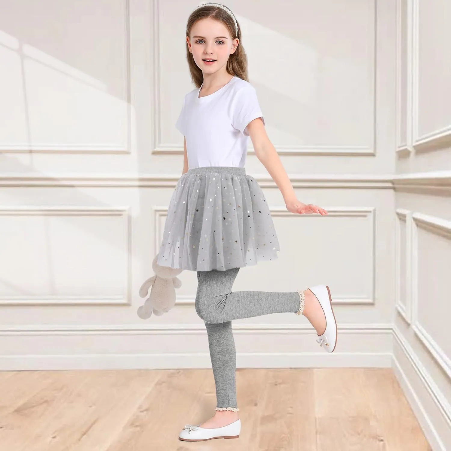 Girls Leggings with Skirt Footless Sparkly Tulle Skirt Pants for Kids Toddler Baby 1-8 Years
