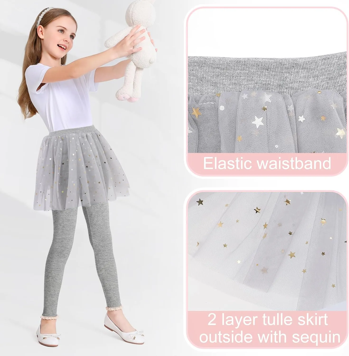 Girls Leggings with Skirt Footless Sparkly Tulle Skirt Pants for Kids Toddler Baby 1-8 Years