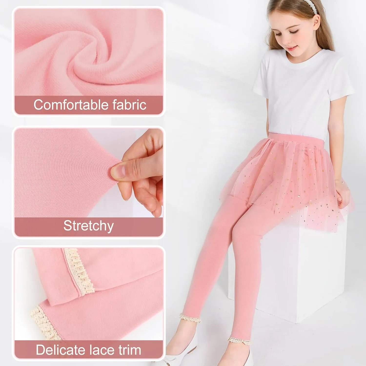 Girls Leggings with Skirt Footless Sparkly Tulle Skirt Pants for Kids Toddler Baby 1-8 Years