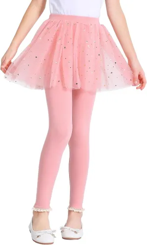 Girls Leggings with Skirt Footless Sparkly Tulle Skirt Pants for Kids Toddler Baby 1-8 Years