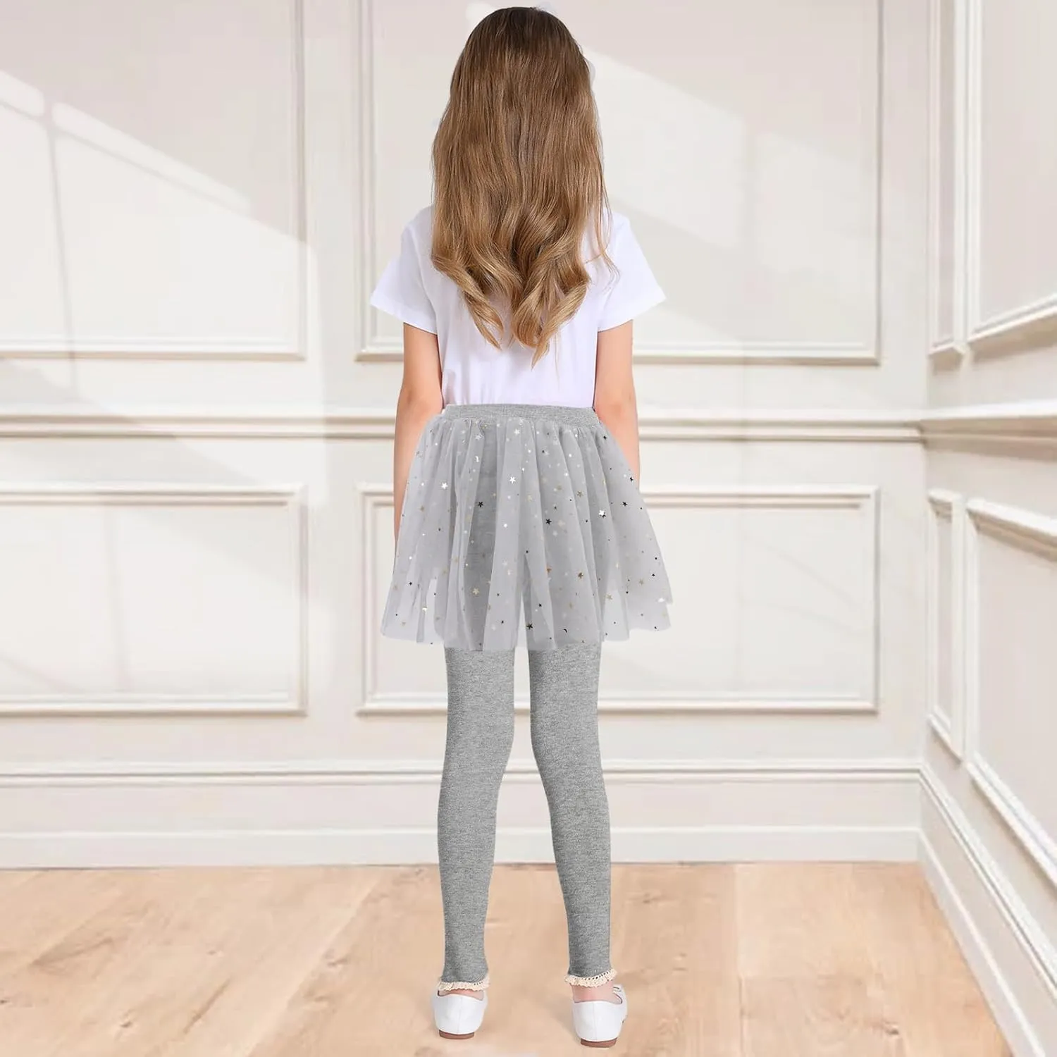 Girls Leggings with Skirt Footless Sparkly Tulle Skirt Pants for Kids Toddler Baby 1-8 Years