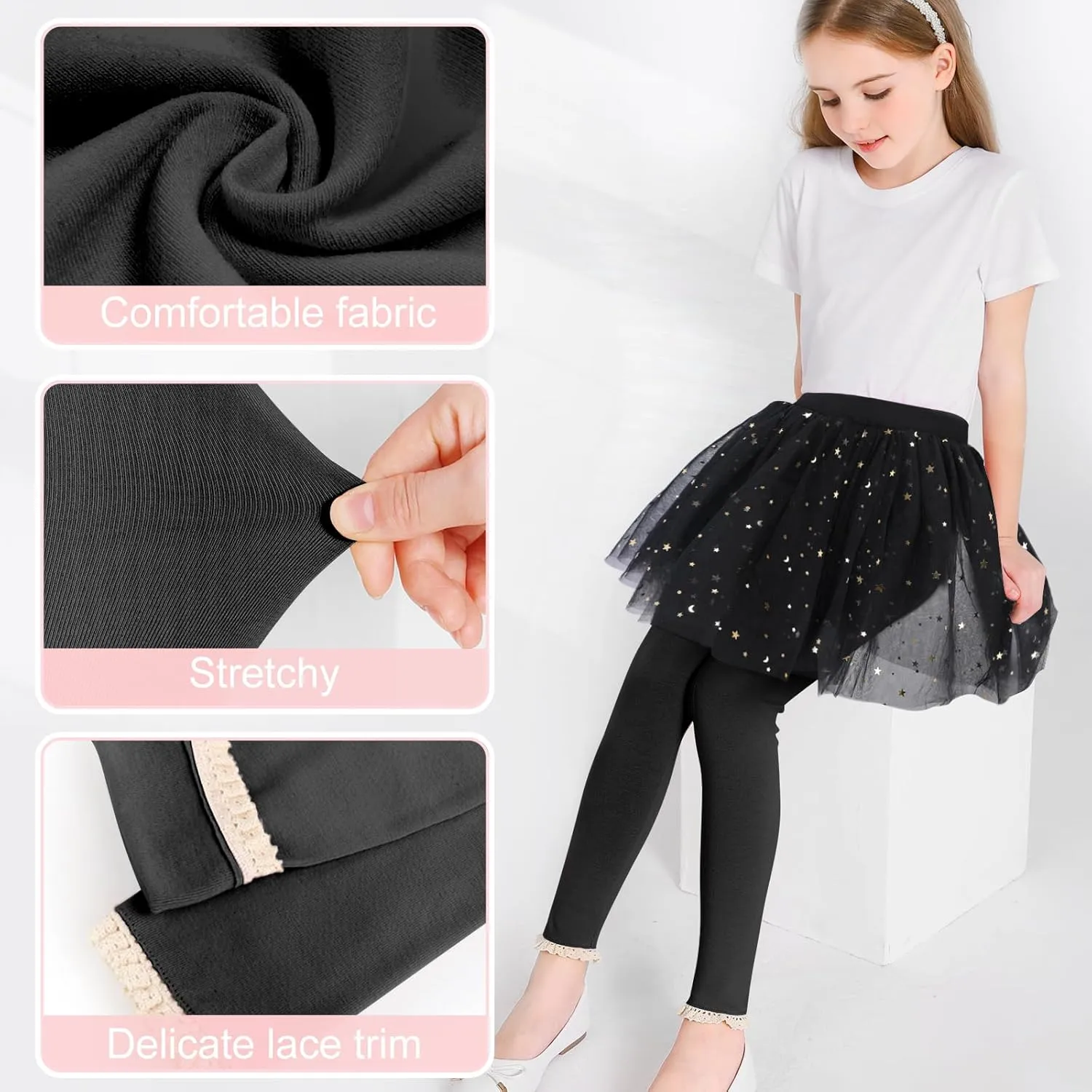 Girls Leggings with Skirt Footless Sparkly Tulle Skirt Pants for Kids Toddler Baby 1-8 Years