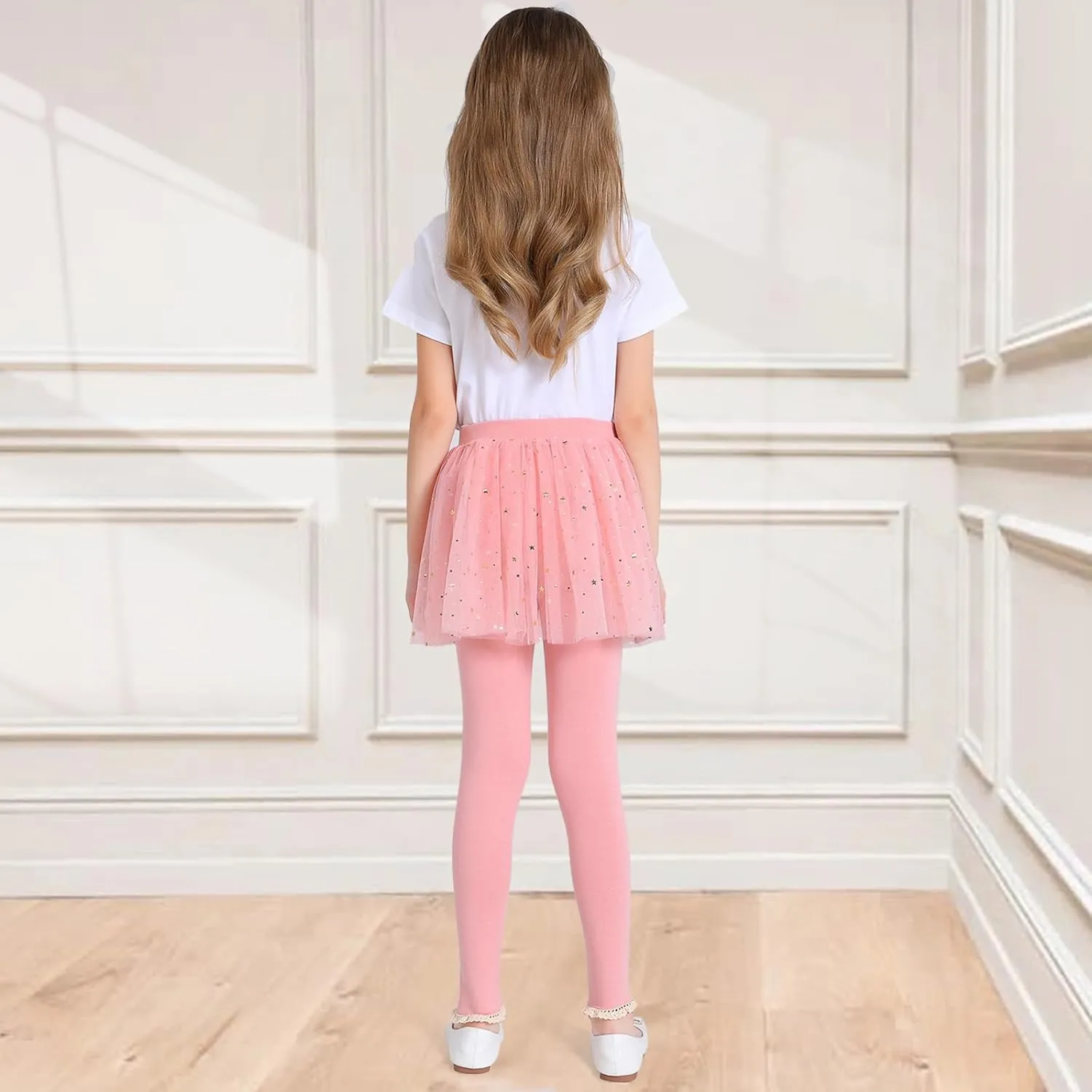 Girls Leggings with Skirt Footless Sparkly Tulle Skirt Pants for Kids Toddler Baby 1-8 Years