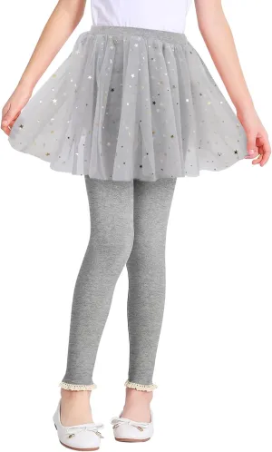 Girls Leggings with Skirt Footless Sparkly Tulle Skirt Pants for Kids Toddler Baby 1-8 Years