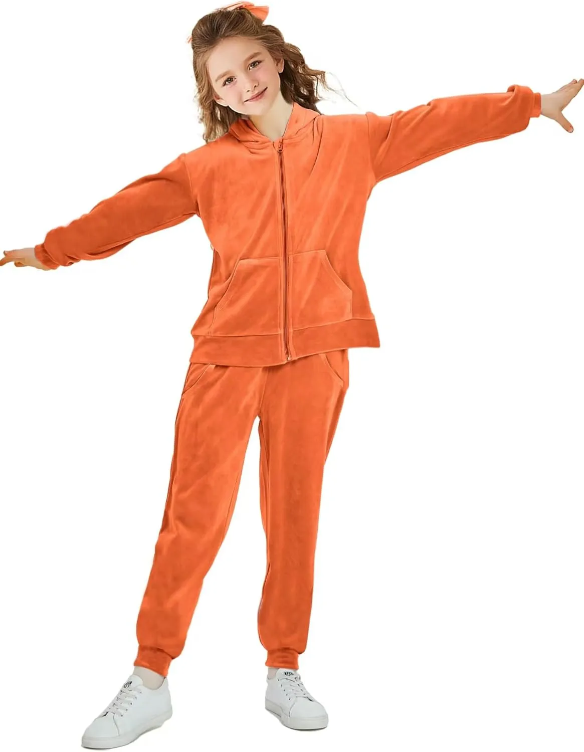 Girls Velour Tracksuit Sweatsuits Set 2 Piece Outfits Zip Up Hoodies and Pants Sportswear Jogging Suit