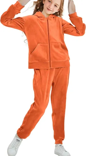 Girls Velour Tracksuit Sweatsuits Set 2 Piece Outfits Zip Up Hoodies and Pants Sportswear Jogging Suit
