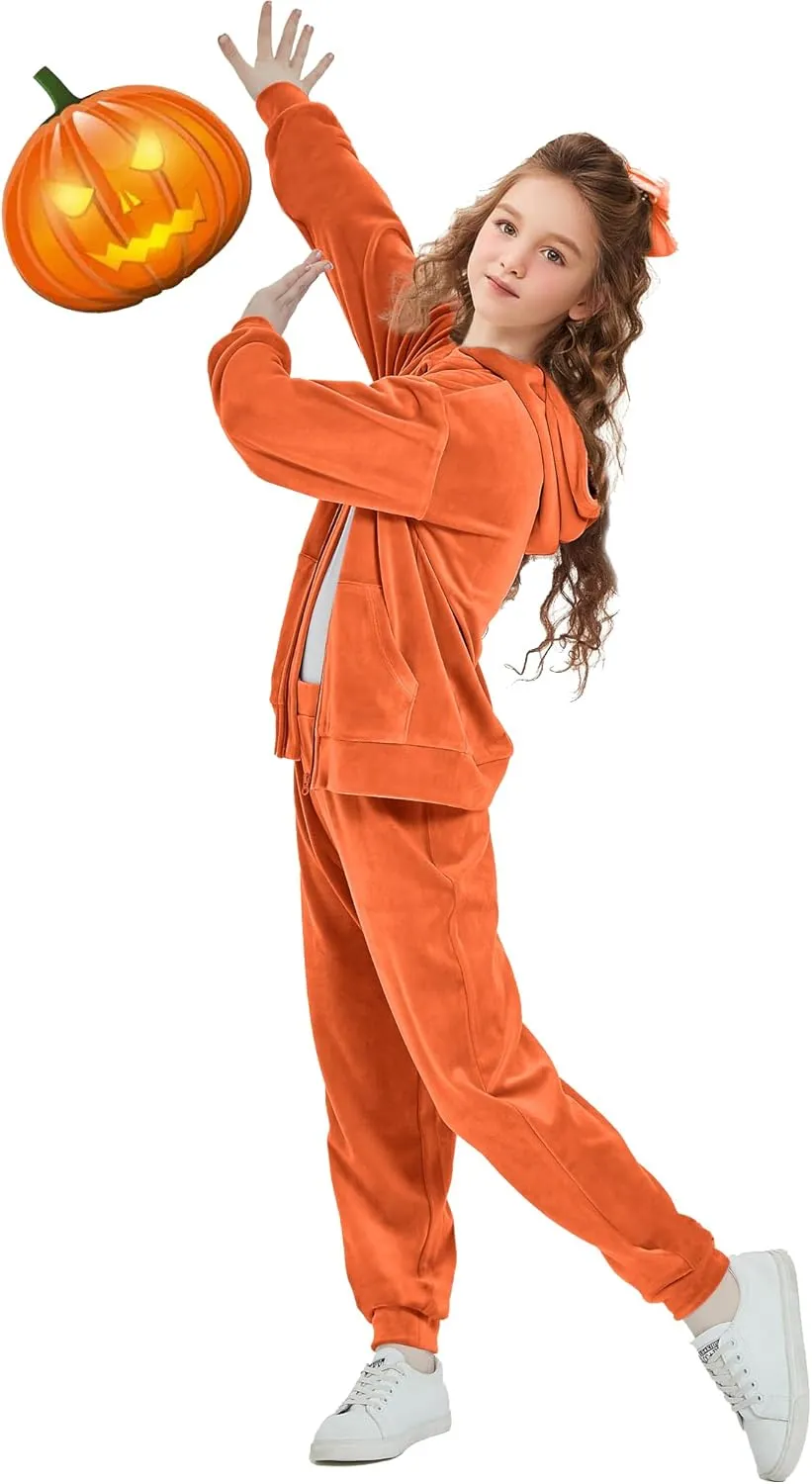 Girls Velour Tracksuit Sweatsuits Set 2 Piece Outfits Zip Up Hoodies and Pants Sportswear Jogging Suit