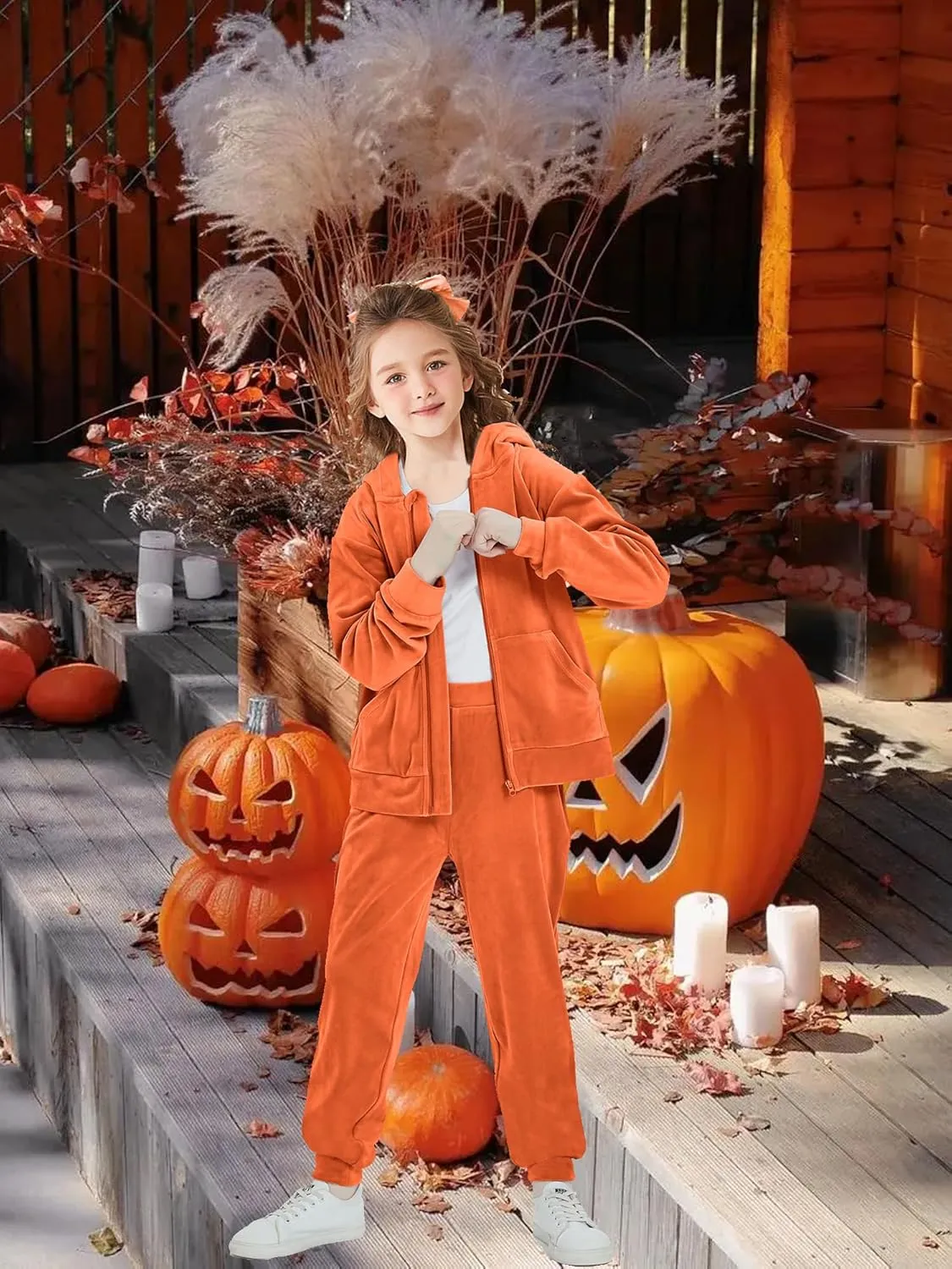 Girls Velour Tracksuit Sweatsuits Set 2 Piece Outfits Zip Up Hoodies and Pants Sportswear Jogging Suit