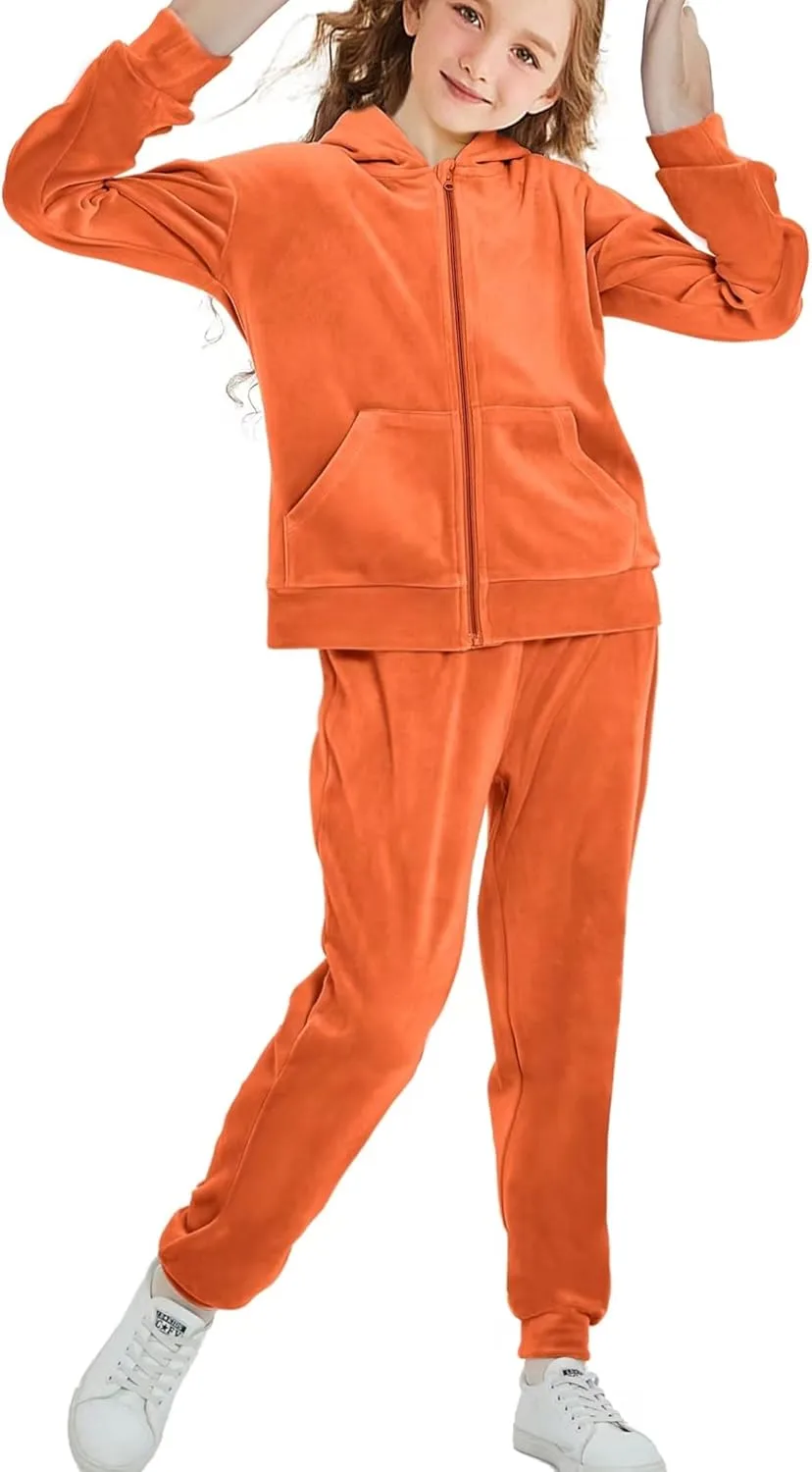 Girls Velour Tracksuit Sweatsuits Set 2 Piece Outfits Zip Up Hoodies and Pants Sportswear Jogging Suit
