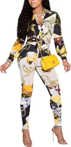 Glozeplus 2 Piece Outfits for Women Sexy Bodycon Long Sleeve Crop Tops Long Pants Sets Floral Print Tracksuits Jumpsuits