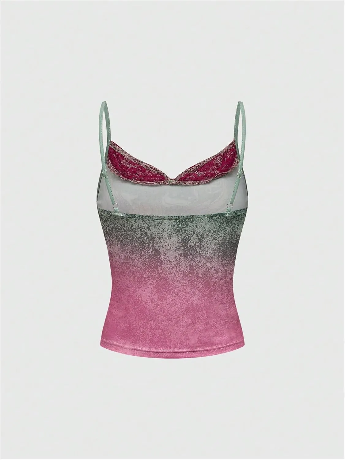 GORGLITTER Women's Floral Graphic Camisole Lace Trim Spaghetti Strap Y2K Double Lined Tank Tops