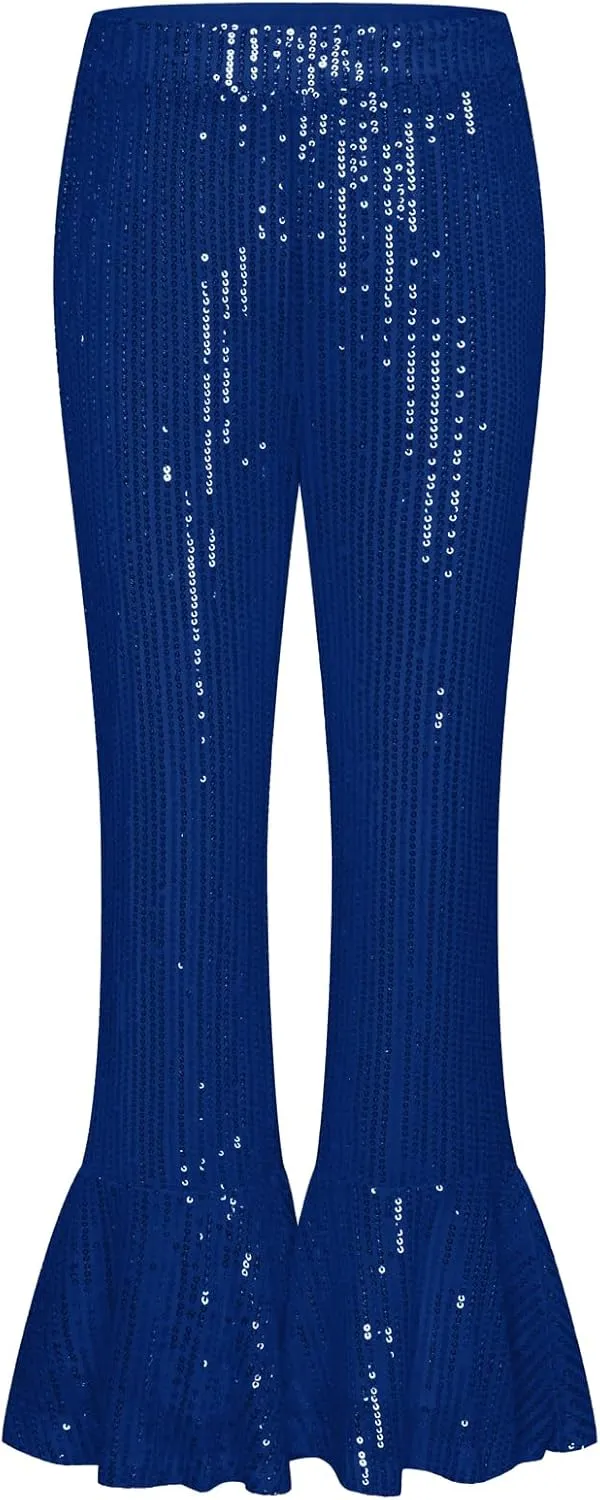 GRACE KARIN Girls Sequin Pants Sparke Trouser Glitter Dance Bell Bottoms 5-14