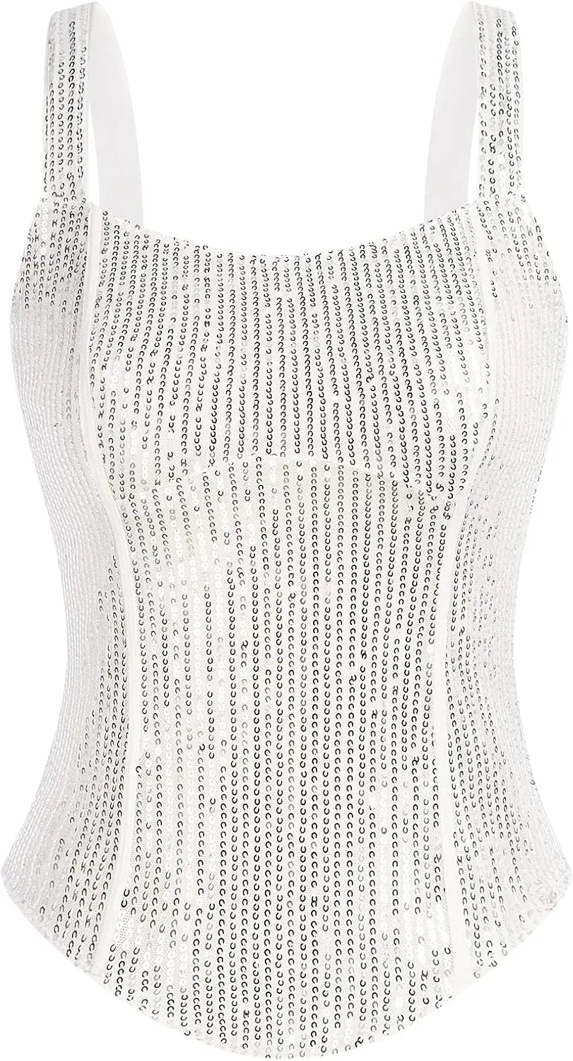 GRACE KARIN Sequin Tank Tops for Women Bustier Corset Top Sparkle Sexy Slim Camisole Sleeveless Party