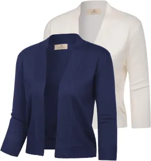GRACE KARIN Women 2 Pack 3/4 Sleeve Cardigan Sweater Cropped Shrug for Dress Tops S-2XL