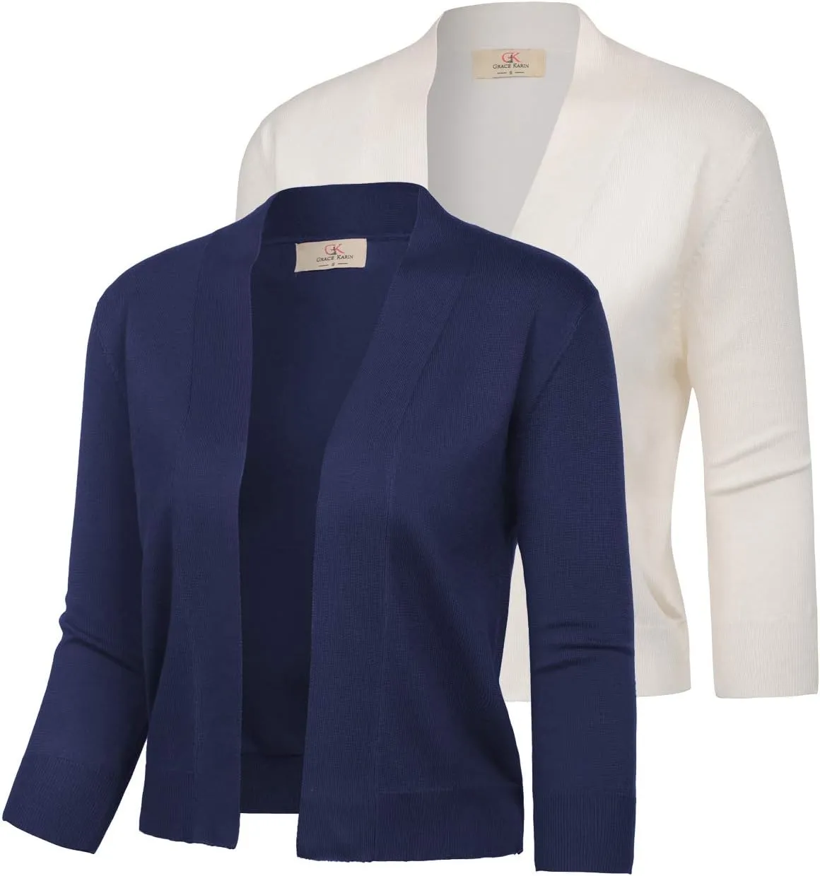GRACE KARIN Women 2 Pack 3/4 Sleeve Cardigan Sweater Cropped Shrug for Dress Tops S-2XL