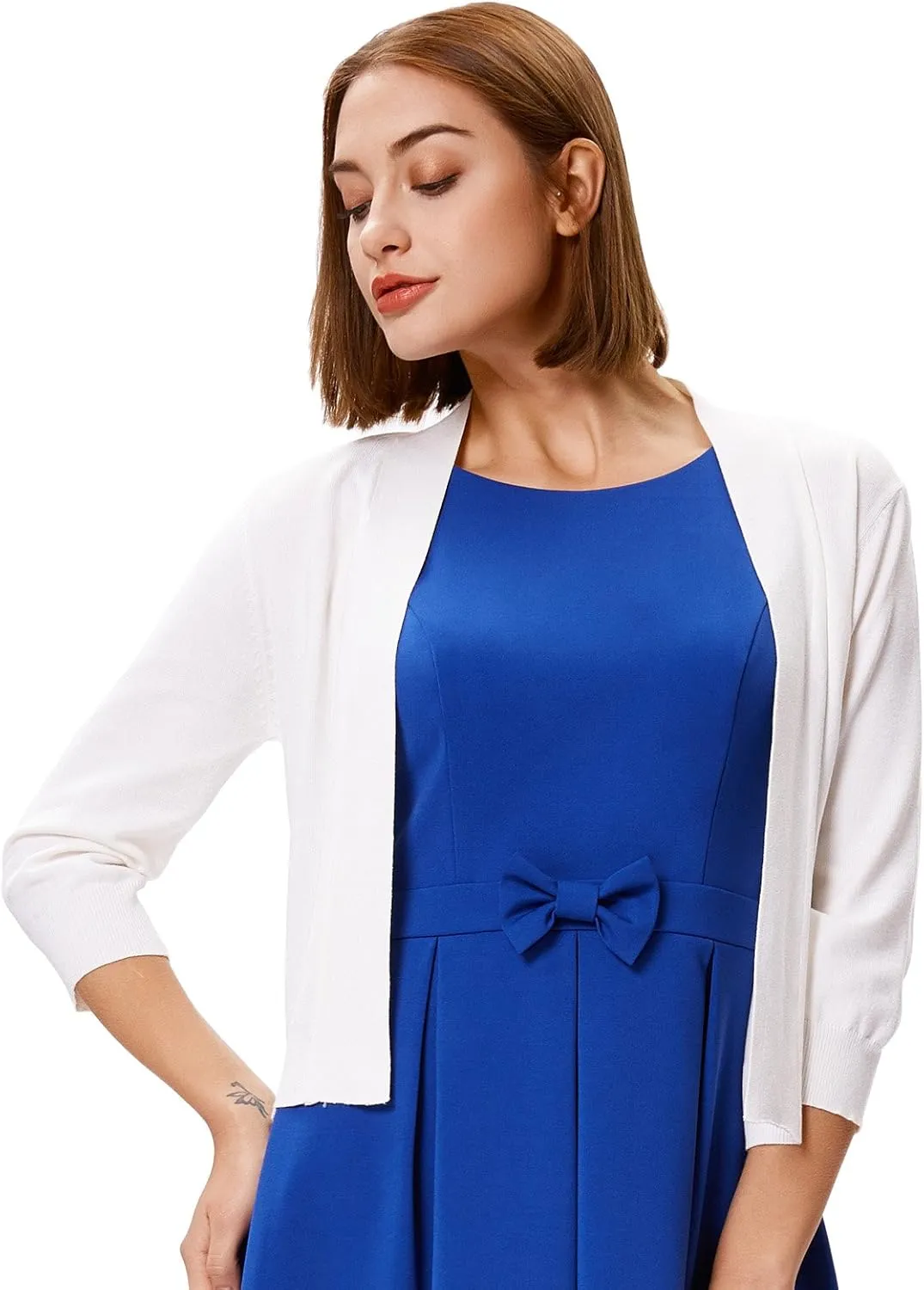 GRACE KARIN Women 2 Pack 3/4 Sleeve Cardigan Sweater Cropped Shrug for Dress Tops S-2XL