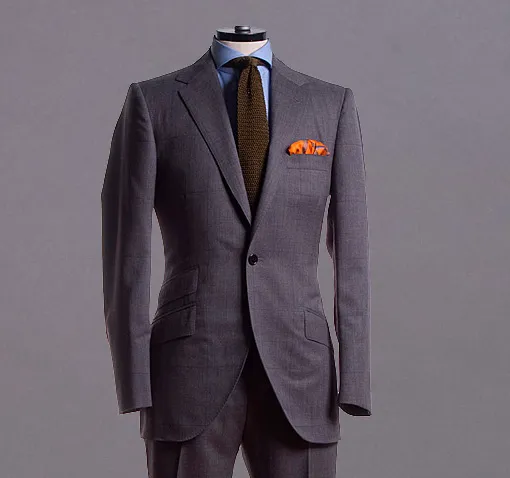 Grey Oversize Worsted Windowpane Suit