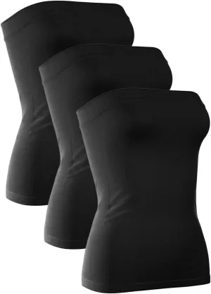 H HIAMIGOS 3 Pack Women's Strapless Cotton Long Tube Top Sleeveless Stretchy Cute Bandeau Tops Non Padded