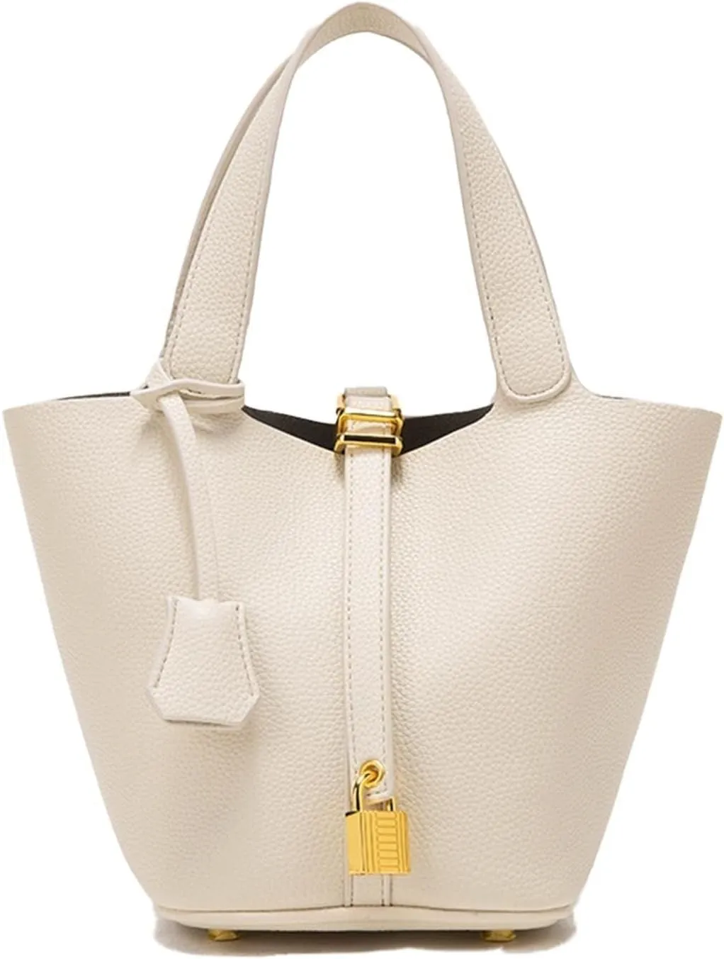 Handbag for Women Leather Vegetable Basket with Lock Bucket Bag Solid Color Tote Bag Fashion Genuine Leather Well made