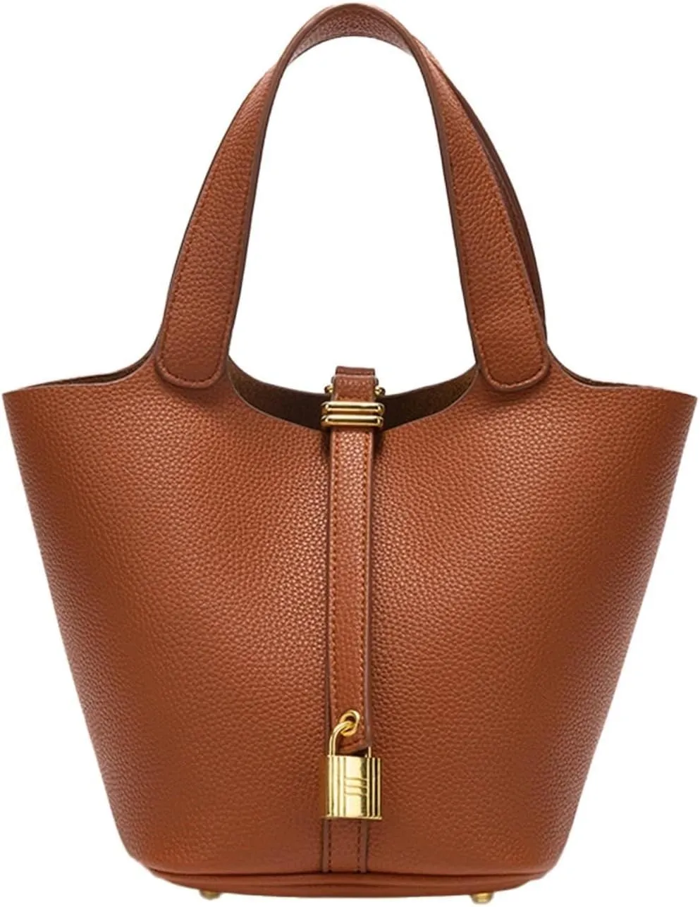Handbag for Women Leather Vegetable Basket with Lock Bucket Bag Solid Color Tote Bag Fashion Genuine Leather Well made