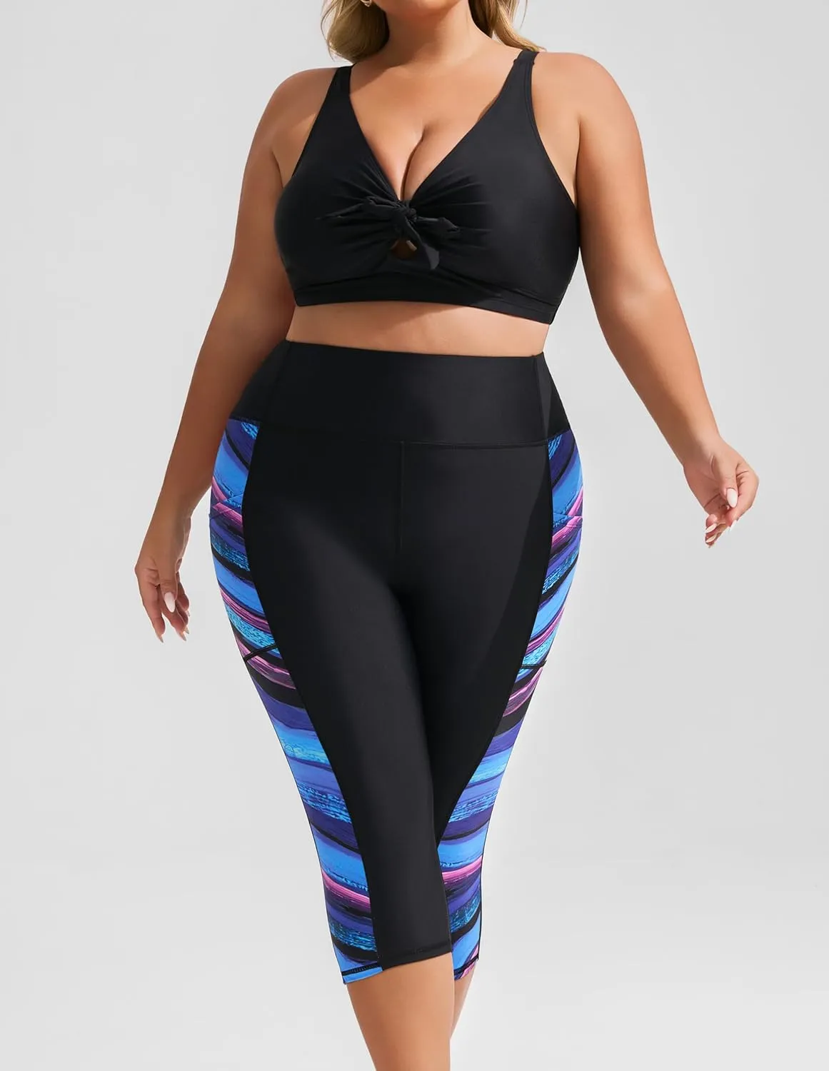 Hanna Nikole Womens Plus Size Capri Swim Pants High Waisted Swim Shorts Swimming Leggings with Pockets