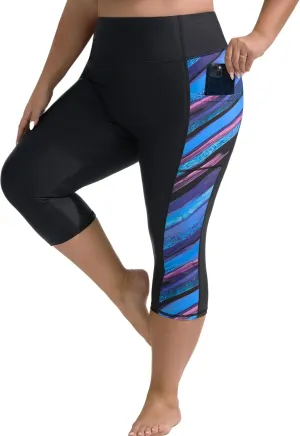 Hanna Nikole Womens Plus Size Capri Swim Pants High Waisted Swim Shorts Swimming Leggings with Pockets