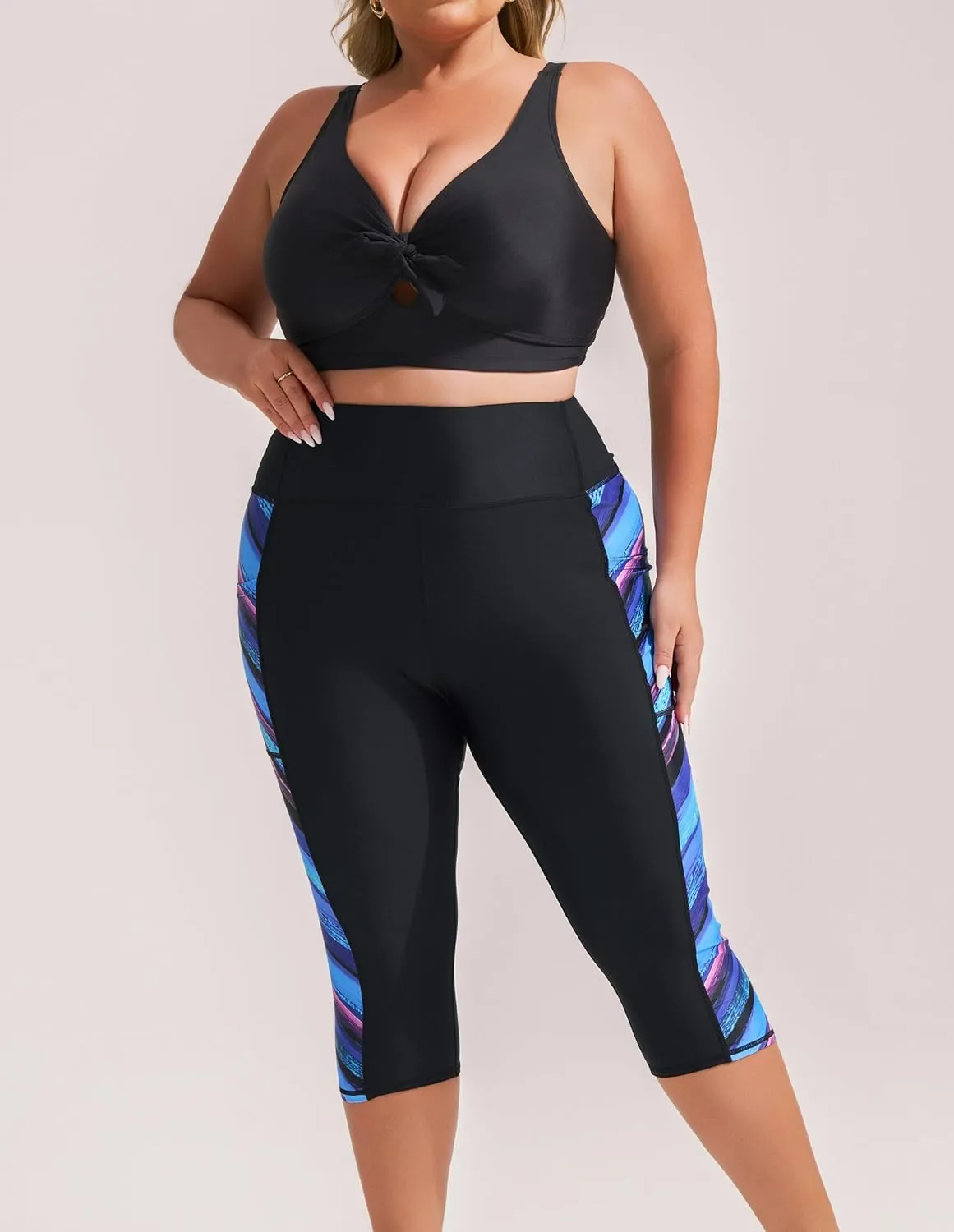 Hanna Nikole Womens Plus Size Capri Swim Pants High Waisted Swim Shorts Swimming Leggings with Pockets