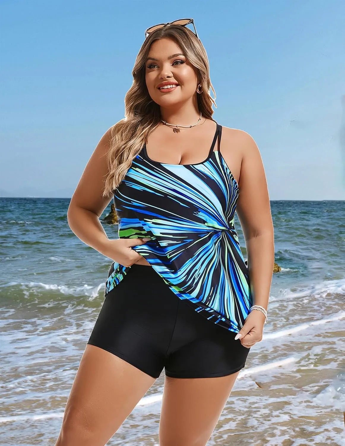 Hanna Nikole Womens Plus Size Tankini Swimsuit Two Piece Bathing Suits Flowy Swim Tops with Boy Shorts