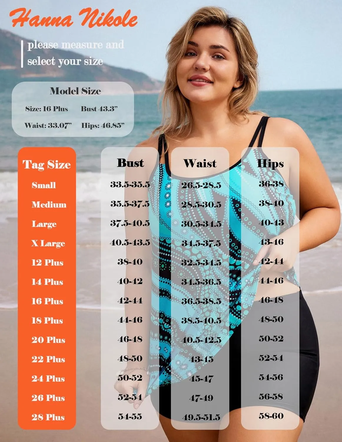 Hanna Nikole Womens Plus Size Tankini Swimsuit Two Piece Bathing Suits Flowy Swim Tops with Boy Shorts
