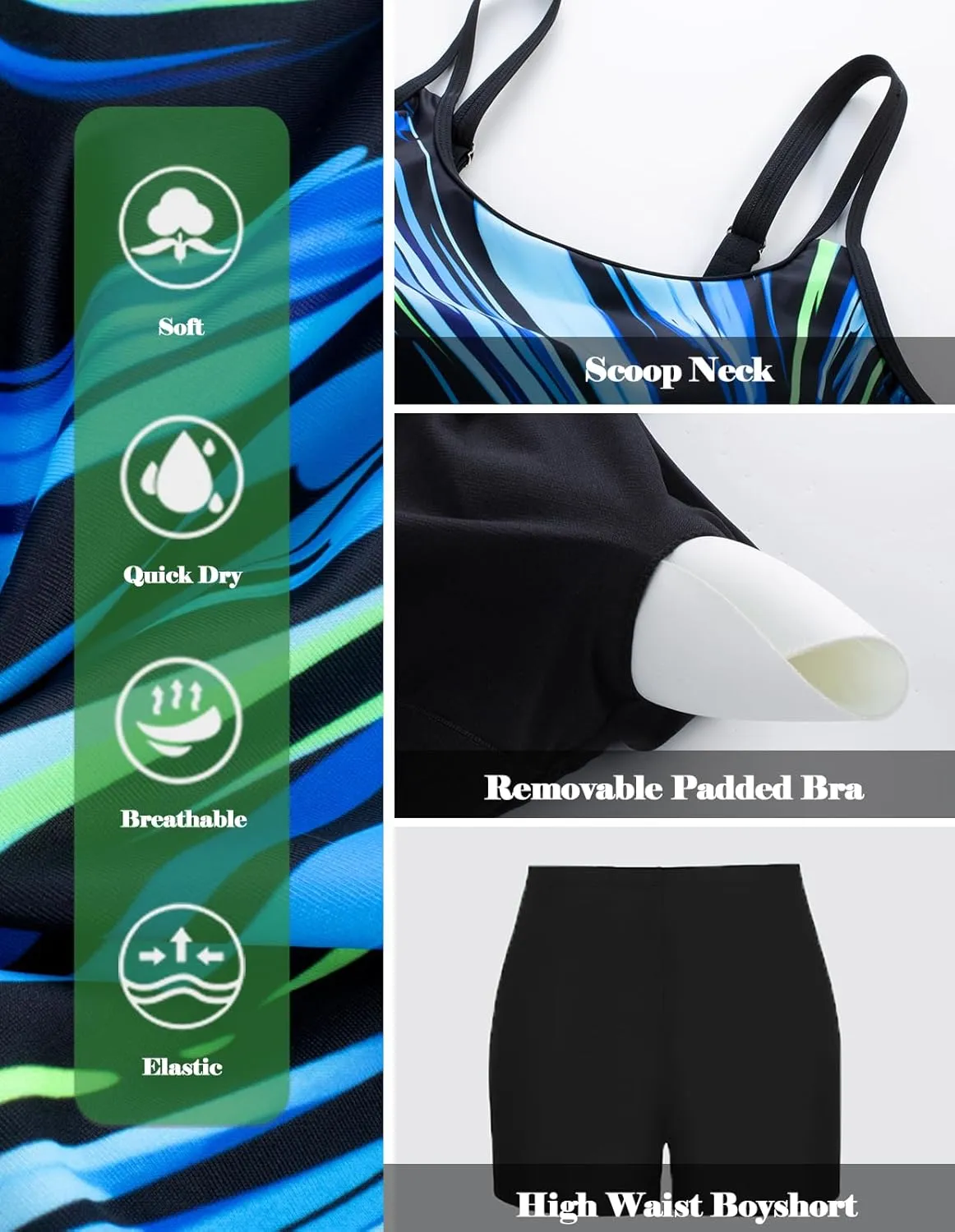 Hanna Nikole Womens Plus Size Tankini Swimsuit Two Piece Bathing Suits Flowy Swim Tops with Boy Shorts