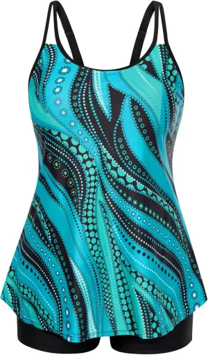 Hanna Nikole Womens Plus Size Tankini Swimsuit Two Piece Bathing Suits Flowy Swim Tops with Boy Shorts