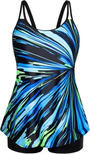 Hanna Nikole Womens Plus Size Tankini Swimsuit Two Piece Bathing Suits Flowy Swim Tops with Boy Shorts
