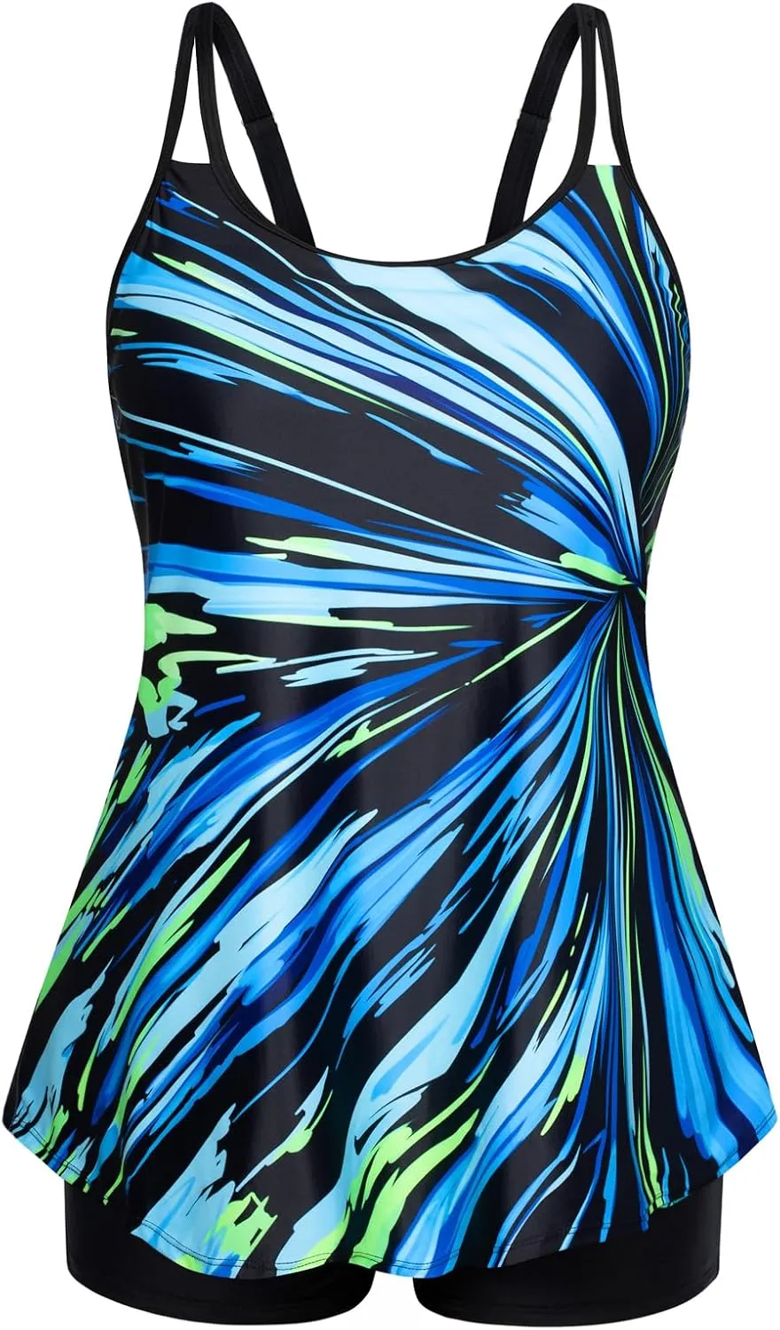 Hanna Nikole Womens Plus Size Tankini Swimsuit Two Piece Bathing Suits Flowy Swim Tops with Boy Shorts