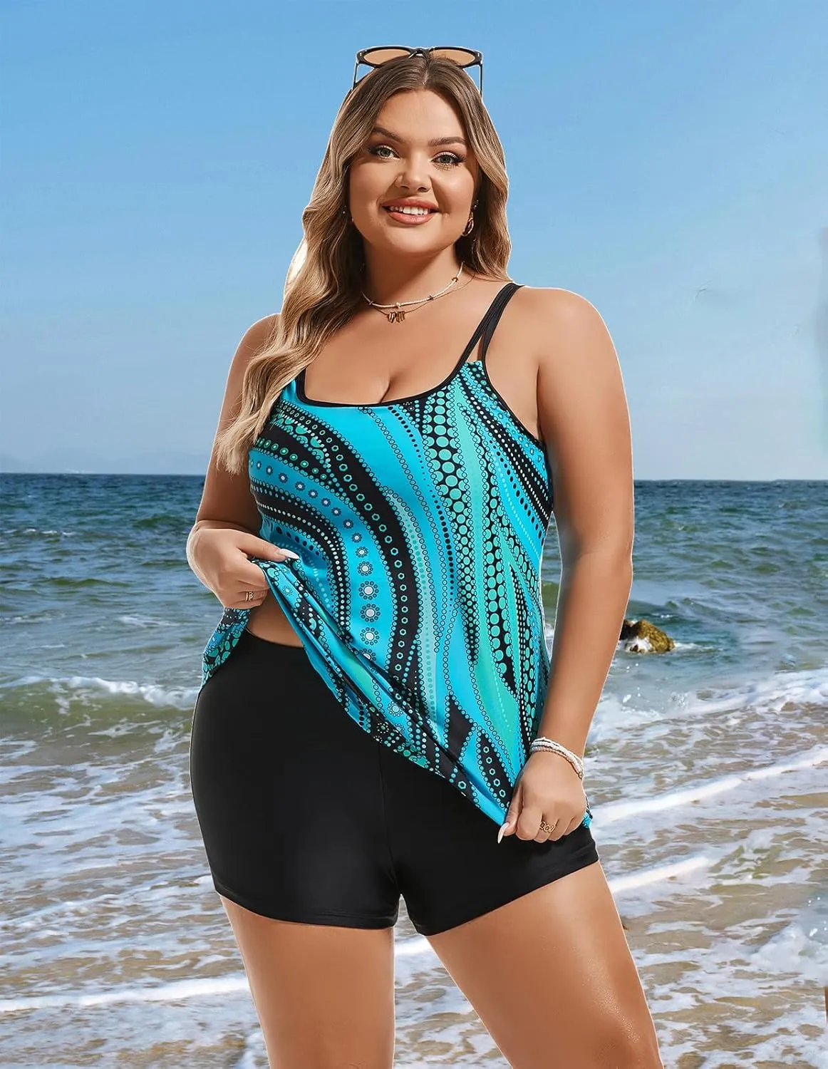 Hanna Nikole Womens Plus Size Tankini Swimsuit Two Piece Bathing Suits Flowy Swim Tops with Boy Shorts