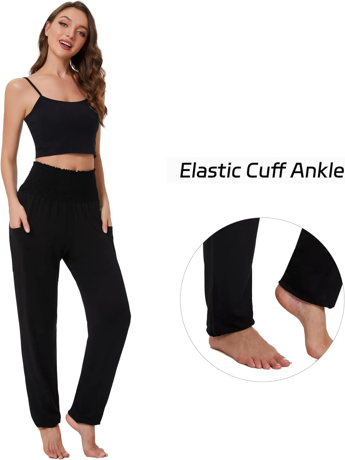Harem Pants for Women with Pockets, High Waisted Comfy Stretch Loose Sweatpants for Workout, Running, Yoga