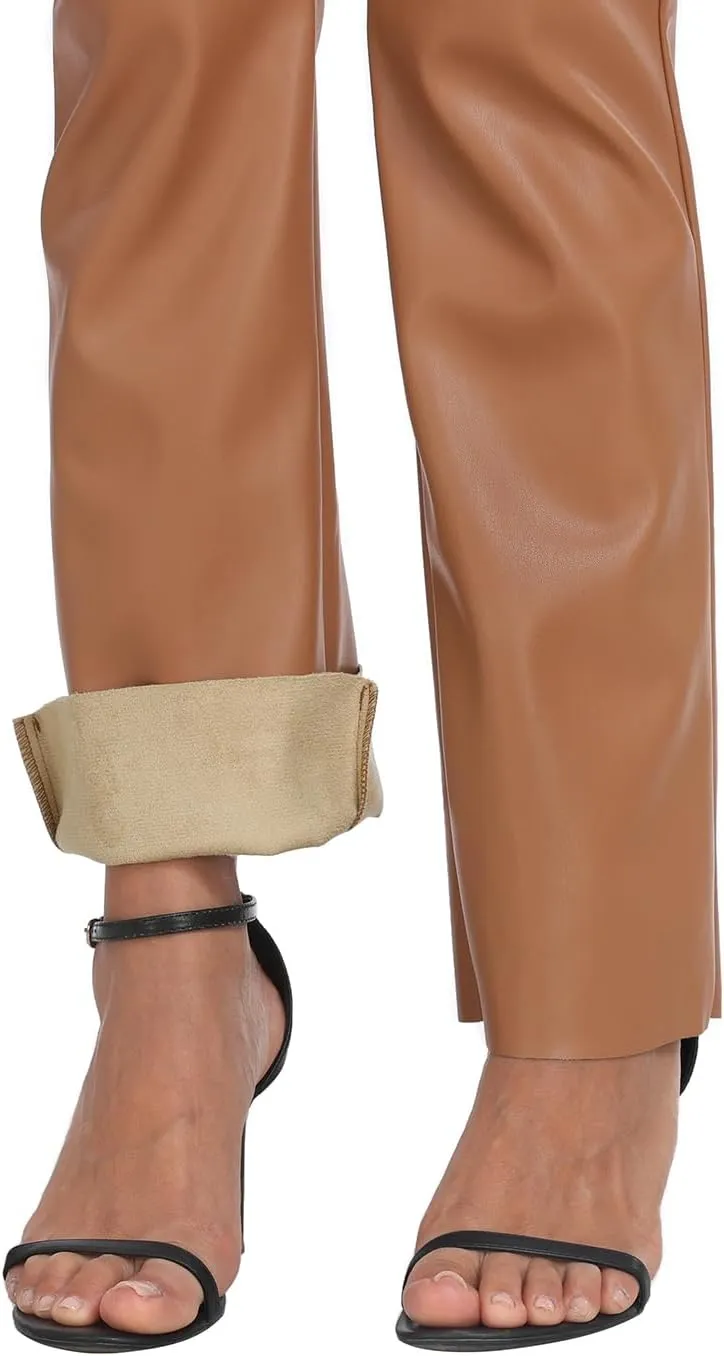 HDE Women's Faux Leather Pants High Waisted Straight Leg Trousers with Pockets