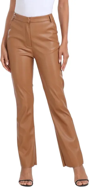 HDE Women's Faux Leather Pants High Waisted Straight Leg Trousers with Pockets
