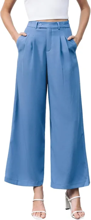 High Waisted Petite Wide Leg 70s Work Pants Palazzo for Office Casual Business Women