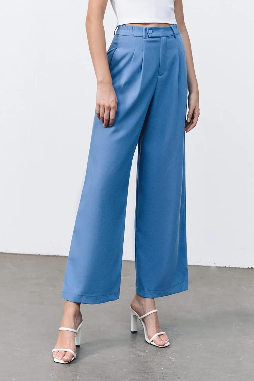 High Waisted Petite Wide Leg 70s Work Pants Palazzo for Office Casual Business Women