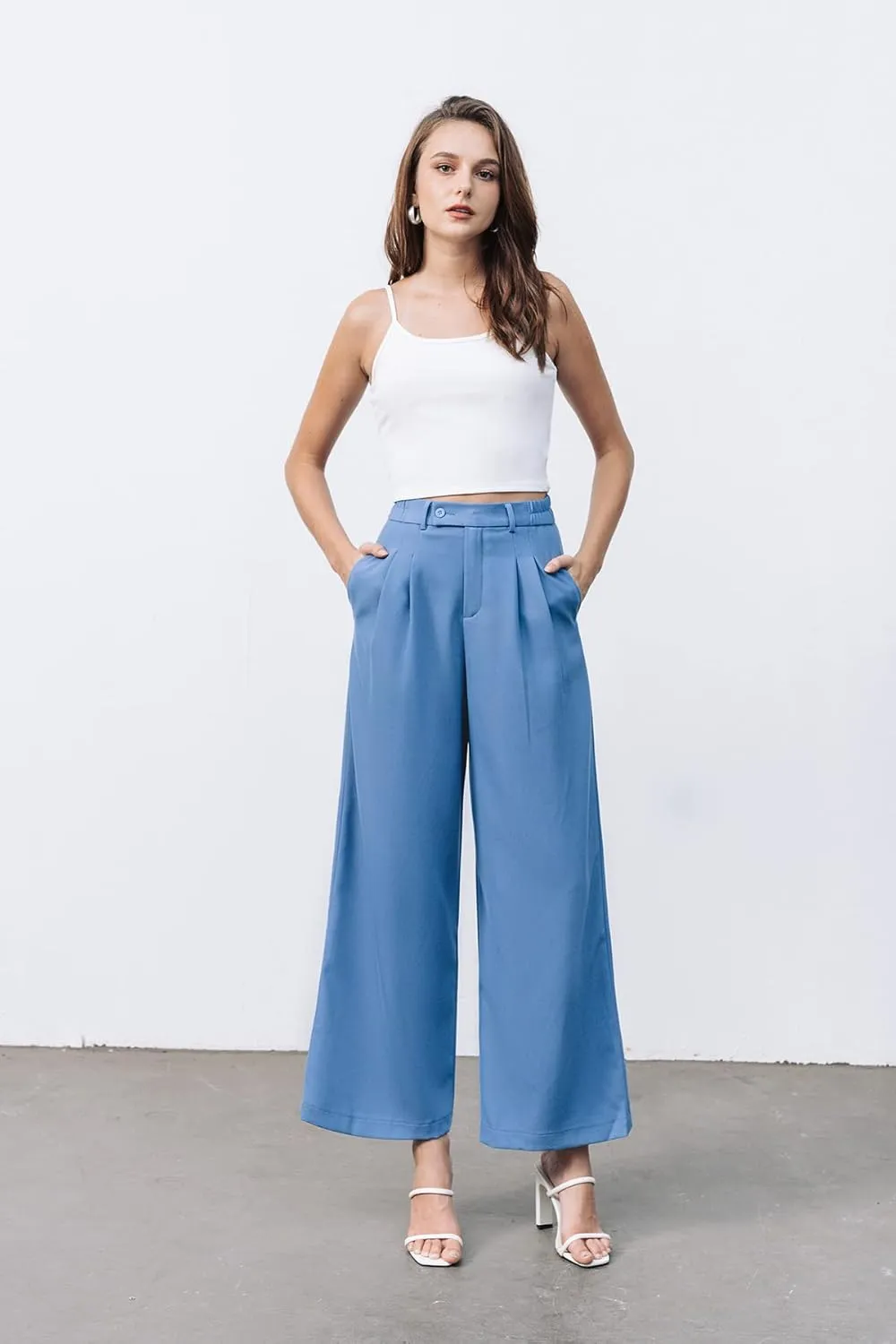 High Waisted Petite Wide Leg 70s Work Pants Palazzo for Office Casual Business Women